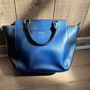 Matching Vera Bradley leather satchel and wallet. Navy and black, gold metal.